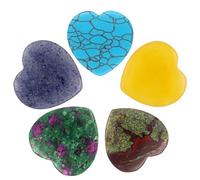 Set of 5 Gemstone Hearts - Worry Stones & Healing Stones Made of Natural Crystal, 2-2 cm, Gemstone, Various