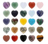 Set of 5 Gemstone Hearts - Worry Stones & Healing Stones Made of Natural Crystal, 2-2 cm, Gemstone, Various