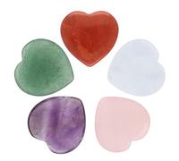 Set of 5 Gemstone Hearts - Worry Stones & Healing Stones Made of Natural Crystal, 2-2 cm, Gemstone, Various