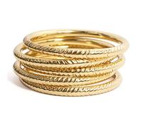 Set of 5 Handmade Brass Pipe Bangles - Embossed Arrow Head Design in Polished Golden Finish - Slim Stackable Bracelets for Women - Sine qua non Contessa Collection
