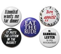 Set of 5 'Hannibal Lecter' TV Show & Movie Button Badges (25mm) - MADE IN UK - by Button Zombie