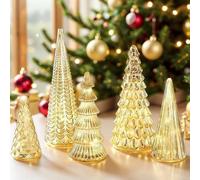 Set of 5 Illuminated Acrylic Trees | Acrylic Tabletop Christmas Ornaments | Silver Christmas Decorations Tree Figurine with LED Lights | Festive Figurines Table Centerpieces