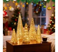 Set Of 5 Illuminated Mercury Glass Christmas Tree,Mercury Glass Christmas Tree,Christmas Lighted Tree Figurine Decor,Upgrade Tree For Xmas Home Party Centerpiece Tabletop Decorations (5pcs)