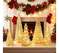 Set Of 5 Illuminated Mercury Glass Christmas Tree, New Upgrade Glass Christmas Tree 2026 For Xmas Home Party Centerpiece Tabletop Decorations