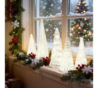 Set of 5 Illuminated Mercury Glass Christmas Trees,with LED Gold Light up,Christmas Decor Lighted Tree Figurine,Xmas Home Party Centerpiece Mantel,Decor for Holiday Party,Xmas Gift (Silver)