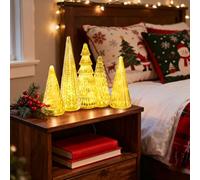 Set of 5 Illuminated Mercury Glass Christmas Trees,with LED Gold Light up,Christmas Decor Lighted Tree Figurine,Xmas Home Party Centerpiece Mantel,Decor for Holiday Party,Xmas Gift (Gold)