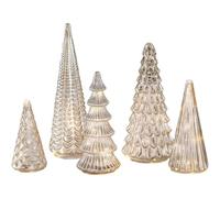 Set of 5 Illuminated Mercury Glass Christmas Trees with LED Lights-Light-Up Silver & Gold Tabletop Xmas Tree Figurines for Mantel, Centerpiece & Holiday Decor (Silver)