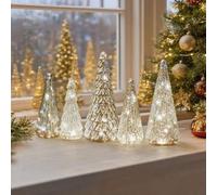 Set of 5 Illuminated Mercury Glass Trees, 2026 New Mercury Glass Christmas Trees with Lights, Silver Christmas Decorations Tree Figurine for Xmas Decor Home Party Centerpiece Mantel Gift (Silver)