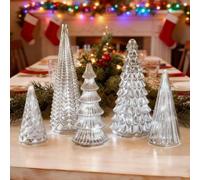 Set of 5 Illuminated Mercury Glass Trees, New 2026 Upgraded LED Mercury Glass Christmas Tree for Tabletops, Mantel, Centerpiece, Holiday Home & Party Decor (Gold) (silver)