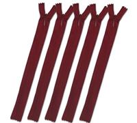 Set of 5 Invisible Zips 10” Burgundy | Closed-End Coil Zip 25cm Long with Single Slider Size #3 | Hidden Nylon Zip for Skirts, Dresses, Trousers DIY Repair, Tailoring | Replacement Zipper