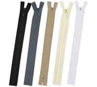 Set of 5 Invisible Zips 14” Assorted Colours | Closed-End Coil Zip 35cm Long with Single Slider Size #3 | Hidden Nylon Zip for Skirts, Dresses, Trousers DIY Repair, Tailoring | Replacement Zipper