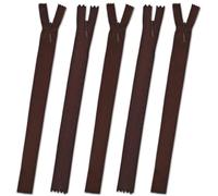 Set of 5 Invisible Zips 14” Brown | Closed-End Coil Zip 35cm Long with Single Slider Size #3 | Hidden Nylon Zip for Skirts, Dresses, Trousers DIY Repair, Tailoring | Replacement Zipper
