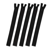 Set of 5 Invisible Zips 16” Black | Closed-End Coil Zip 40cm Long with Single Slider Size #3 | Hidden Nylon Zip for Skirts, Dresses, Trousers DIY Repair, Tailoring | Replacement Zipper