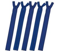 Set of 5 Invisible Zips 18” Royal Blue | Closed-End Coil Zip 45cm Long with Single Slider Size #3 | Hidden Nylon Zip for Skirts, Dresses, Trousers DIY Repair, Tailoring | Replacement Zipper
