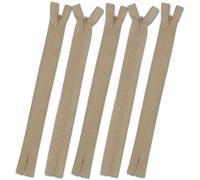 Set of 5 Invisible Zips 21.5” Beige | Closed-End Coil Zip 55cm Long with Single Slider Size #3 | Hidden Nylon Zip for Skirts, Dresses, Trousers DIY Repair, Tailoring | Replacement Zipper