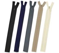 Set of 5 Invisible Zips 9” Assorted Colours | Closed-End Coil Zip 22cm Long with Single Slider Size #3 | Hidden Nylon Zip for Skirts, Dresses, Trousers DIY Repair, Tailoring | Replacement Zipper
