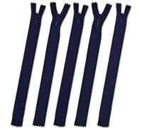 Set of 5 Invisible Zips 9” Navy Blue | Closed-End Coil Zip 22cm Long with Single Slider Size #3 | Hidden Nylon Zip for Skirts, Dresses, Trousers DIY Repair, Tailoring | Replacement Zipper