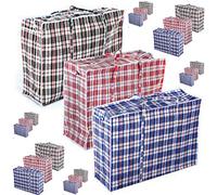 Set of 5 Large EXTRA-WIDE Plastic Checkered Laundry Bags with Zipper & Handles. Size=23"H x 18"L x 10"W. Colors Vary between Blue, Red, Black & White.