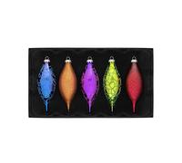 Set of 5 Large Glass Teardrop Christmas Baubles - Multicolour 15cm Hanging Tree Decorations