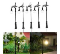 Set of 5 LED Model Railway Street Lamps for N Gauge 1 160 Scale with Metal Build, Supports 3V Power Supply and Accompanied by Series Resistors for Transformer Use