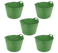 (SET OF 5) - LIME GREEN 75L Extra Large Robust Polyethylene Flexi Tubs Multipurpose Flexible Rubber Storage Container Toys Bucket, Laundry Basket, Animal Feed Tub For Home & Garden - Made In UK