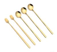 Set of 5 Long Handle Teaspoons Crafted from Stainless Steel for Mixing Coffee, Ice Cream and Stirring Cocktails (golden)
