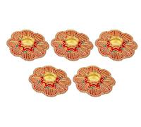 Set of 5 Mat Aasan Rangoli with Tea Light Candle Holder T-Light Stand for Home Made up of Velvet cloth Golden Embroideries for Indian Traditional Festival New year Decoration Home Decor(Size-5")(Red)