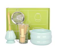 Set of 5 Matcha Tea Set with Whisk and Bowl, Matcha Kit for Ceremony Ceramic Matcha Bowl Gift for Tea Lovers(GreenNew)
