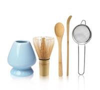 Set of 5 Matcha Whisk Set Matcha Set with Whisk and Spoon Scoop, Ceramic Whisk Holder Matcha Accessories(Blue)