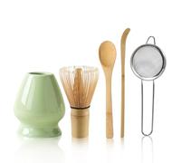 Set of 5 Matcha Whisk Set Matcha Set with Whisk and Spoon Scoop, Ceramic Whisk Holder Matcha Accessories(Apple Green)