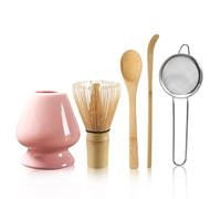 Set of 5 Matcha Whisk Set Matcha Set with Whisk and Spoon Scoop, Ceramic Whisk Holder Matcha Accessories(Pink)