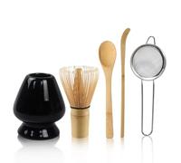 Set of 5 Matcha Whisk Set Matcha Set with Whisk and Spoon Scoop, Ceramic Whisk Holder Matcha Accessories(Black)