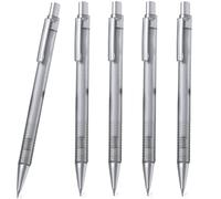 Set of 5 Mechanical Pencils Silver Grey Made of Robust ABS Ergonomic Textured Handle with Chrome Push Button Clip and Tip with Eraser and 0.7 mm Leads Office School University Household