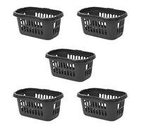 Set Of 5 - Midnight Greyish Colour 60L Litre LARGE High Grade Plastic Hipster Laundry Basket Linen Storage Bin Laundry Hamper Toys Organiser Basket - Made In UK