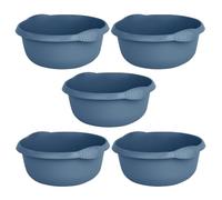 (Set of 5) - Midnight Navy 28cm Round Plastic Colourful Washing Up Bowl Round Shape with Integral Handle Plastic Bowls Kitchen Basin Sink Organiser 5L Litre Capacity 28.00 x 28.00 x 12.00 cm