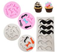 Set of 5, Mini Bow Ties Beard Silicone Mold, findTop Candy Chocolate Fondant Mold, Mini Mustache Tie Bow Cake Beard Fondant Molds (Pink + Gray)