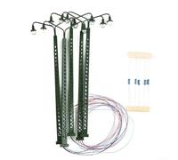 Set of 5 Model Railroad Lattice Mast Lights for H0 Gauge Layout, Metal Construction, LED Source, Operates on 3V DC or AC, Includes Resistors for 12 16V Transformer