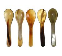 Set of 5 natural horn teaspoons for ice cream, buffalo caviar, tea