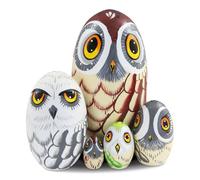 Set of 5 Owl Russian Nesting Doll,Owl Family Cartoon Animal Egg Shape Wooden Matryoshka Dolls Figurines Stacking Dolls Ornament for Kids Father's Day Christmas Birthday Owls Lover Home Decoration