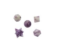 Set of 5 pcs Gemstones Lepidolite Pocket Palm Reiki Stones Solids Sacred Geometry Set "Blessfull Healing"