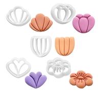 Set Of 5 Precision Clay Cutters, Flower & Leaf Molds For Jewelry & Cake Decor, Tulip Daisy Press