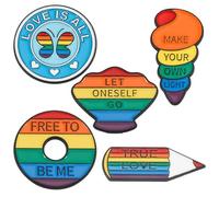 Set of 5 Rainbow Brooch Pins Blouse Pins Lapel Pin Badge with Round, Pencil, Ice Cream, Butterfly and Geometric Designs Colorful Alloy Enamel Decorative Accessories for Clothes, Bags and Jackets 3x2.4