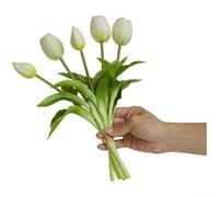 Set of 5 Realistic Tulip Artificial Flowers Crafted from Soft Rubber for Bedroom Living Room Decor Wedding Arch Details and Studio Photography Needs (White)