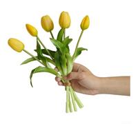 Set of 5 Realistic Tulip Artificial Flowers Crafted from Soft Rubber for Bedroom Living Room Decor Wedding Arch Details and Studio Photography Needs (Yellow)