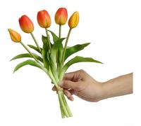 Set of 5 Realistic Tulip Artificial Flowers Crafted from Soft Rubber for Bedroom Living Room Decor Wedding Arch Details and Studio Photography Needs (Orange)