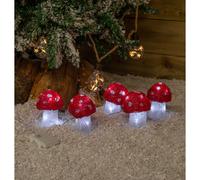 Set of 5 Battery Operated Red & White Acrylic Christmas Mushrooms with Cool White LEDs Samuel Alexander Multi One Size
