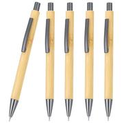 Set of 5 Refillable Bamboo Mechanical Pencils - Sustainable Pencils with Clip & Metal Fittings, 0.7 mm Leads for Office, School, University & Household - Perfect for Drawing, Notes & Painting