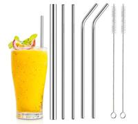 Set of 5 Reusable Metal Drinking Straws(3 Straight + 2 Bent + 2 Cleaners), 8.5’’ Long Stainless Steel Straw with Cleaning Brush,Party Summer Use Birthday Smoothie Milk Shake Water Juice (Sliver)