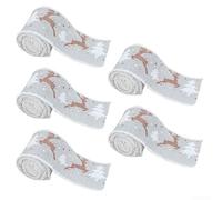 Set of 5 Ribbons for Christmas Holiday Decoration, Wrapping, and Craft Projects Featuring Long Lasting Cloth Fabric (Grey)