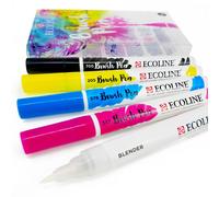 Ecoline Brush Pen set Primary 5 colours | Addition of black and a blender pen for a basic colour palette| Perfect for hand lettering, watercolour, quick sketches and finishing touches